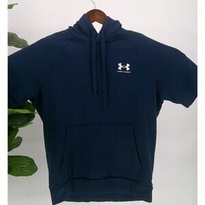 Under Armour Mens Medium Navy Cold Gear Loose Fit Drawstring Short Sleeve Hoodie